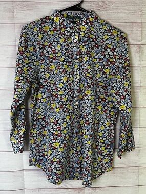 Lauren Ralph Lauren Floral  100% Cotton Long Sleeve Button Up Shirt Medium